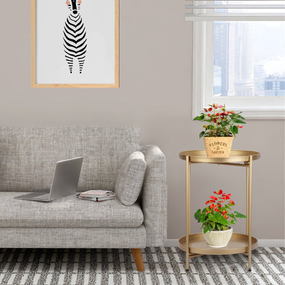 Metal End Table, 2 Tier Modern Gold Circle Side Table, 20.27"H Sofa Table Removable Tray, Coffee Table Indoor Outdoor
