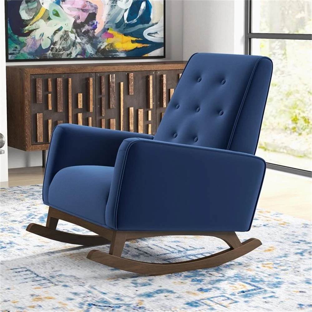 Walker Pillow Back Velvet Indoor Nursery Rocking Chair in Blue (Set of 2)