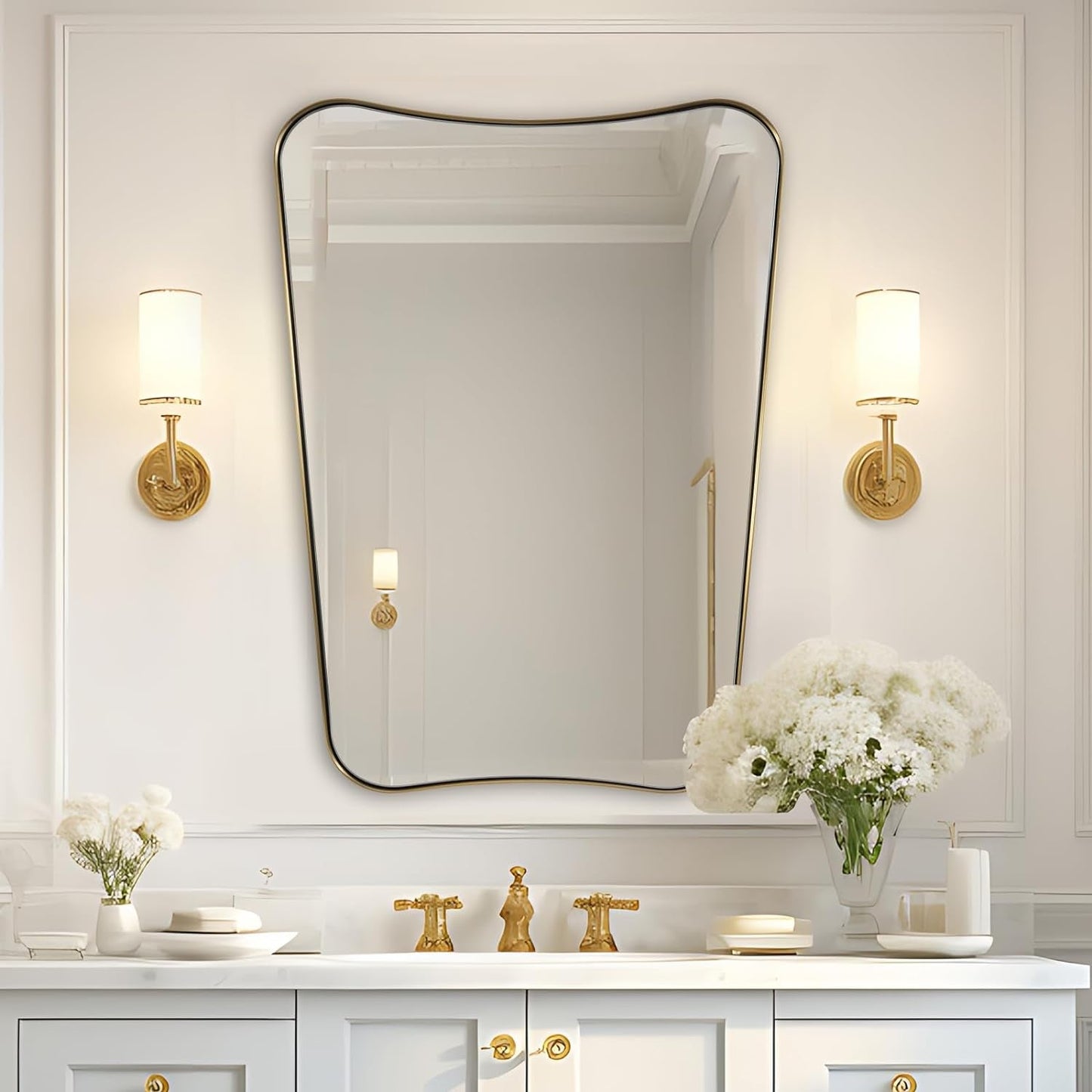 Gold Mirror, 24X36 Irregular Wall Mirror, Gold Antique Bathroom Vanity