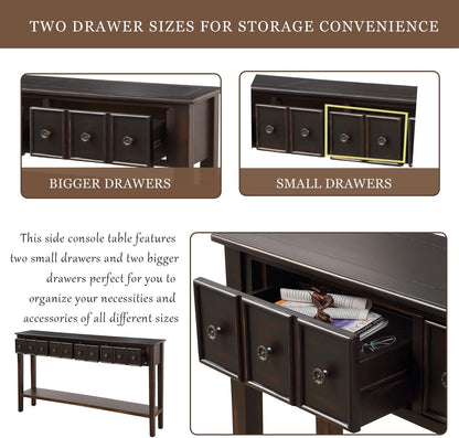 Rustic Console Table with Drawers and Shelf