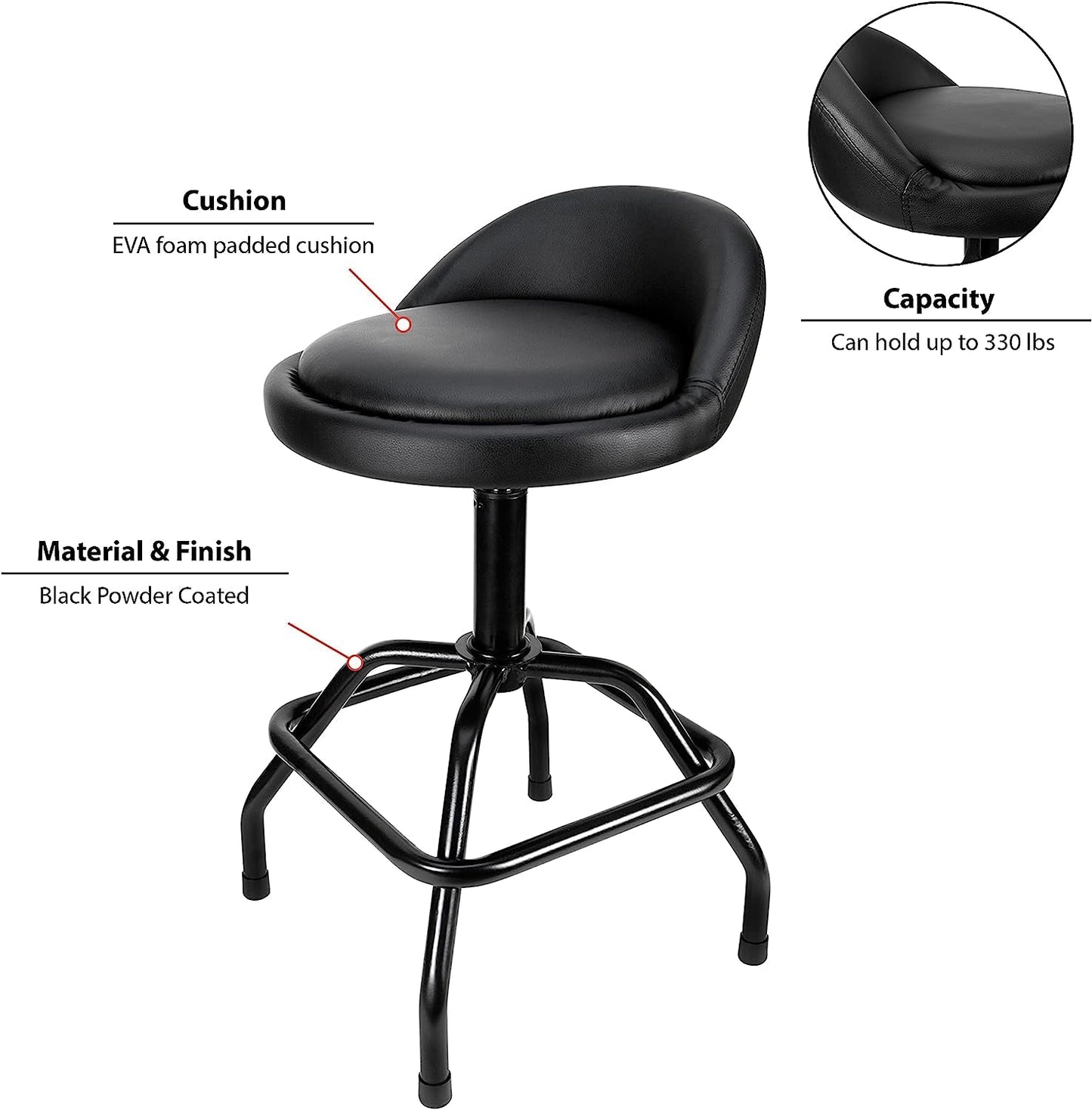 Adjustable Height Pneumatic Swivel Bar Stool, Black