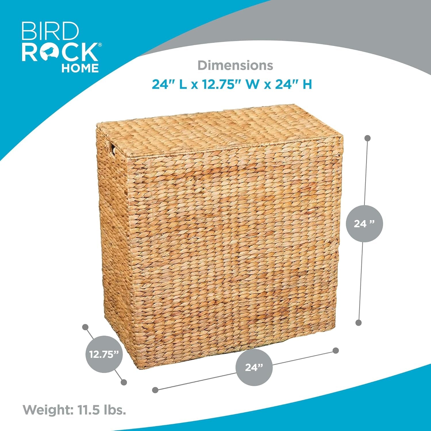BIRDROCK HOME Handwoven Double Laundry Hamper | Removable Liner Bags | Laundry Basket with Lid - College Dorm Room Essentials, Bathroom, Bedroom, Home Clothes Storage, Organization | Natural