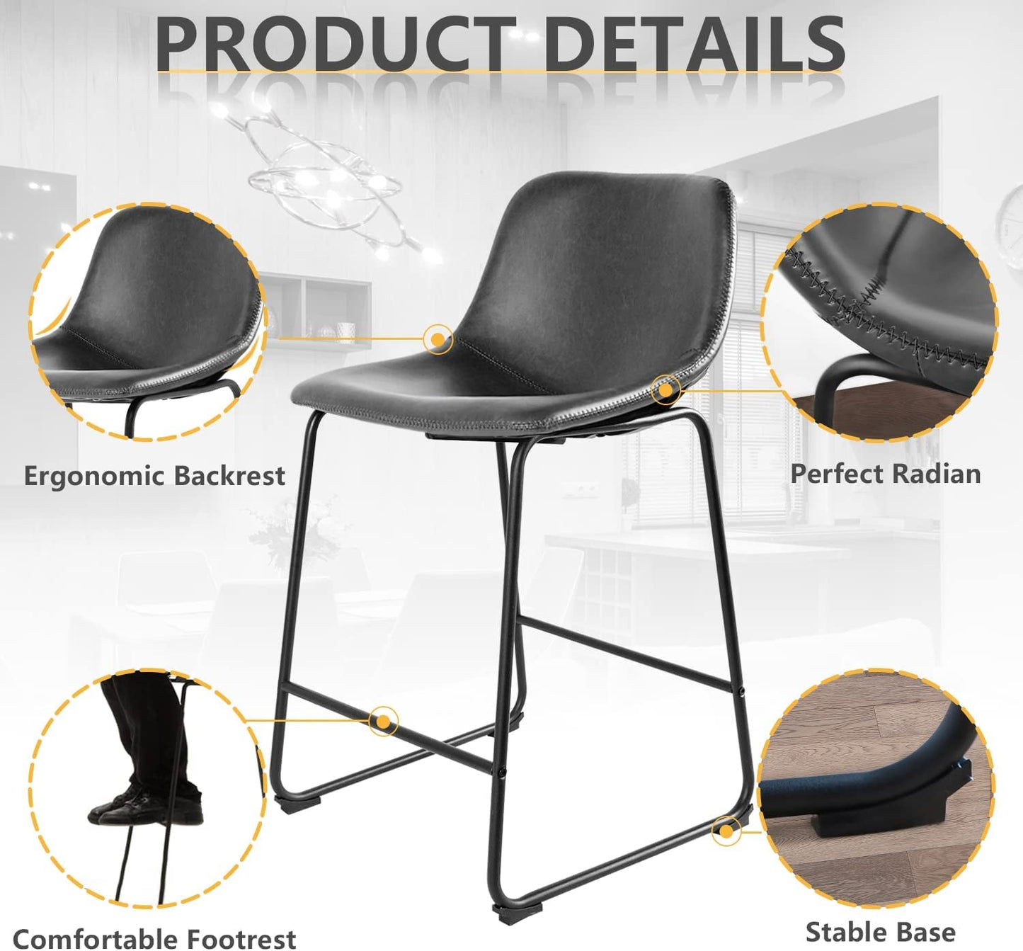 Vintage Style Grey Counter Height Stools Set of 2 with Backs