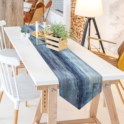 Blue and Grey Table Runner,Abstract Modern Art Burlap Table Runners for Table Dresser Runner Farmhouse Style for Dinner Party Holidays Home Decoration (Blue Grey, 13"X 71")