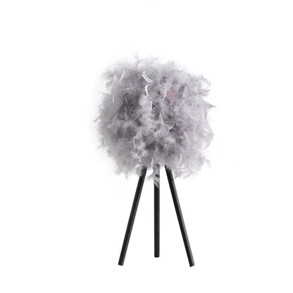 20.5' In Soft Gray Feather Shade Modern Tripod Metal Table Lamp