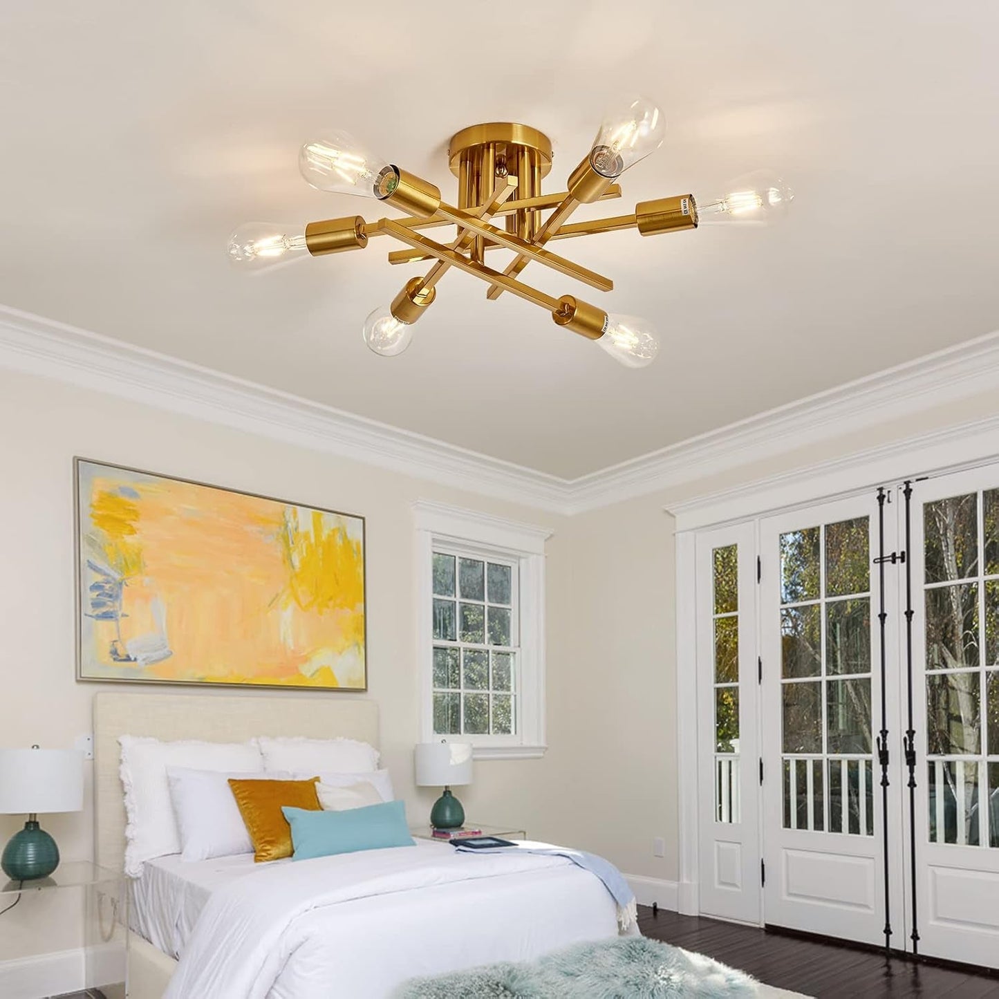 6-Lights Semi Flush Mount Ceiling Light Fixture Gold Modern Matte