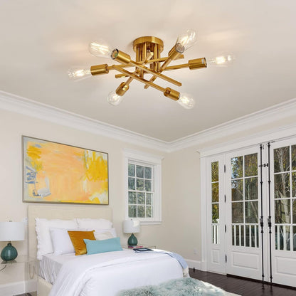 6-Lights Semi Flush Mount Ceiling Light Fixture Gold Modern Matte