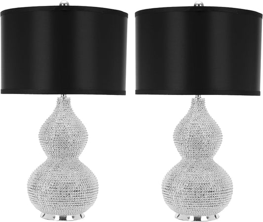 SAFAVIEH Lighting Collection Nicole Modern Silver Bead Base/ Black Shade 25-Inch Bedroom Living Room Home Office Desk Nightstand Table Lamp Set of 2 (LED Bulbs Included)