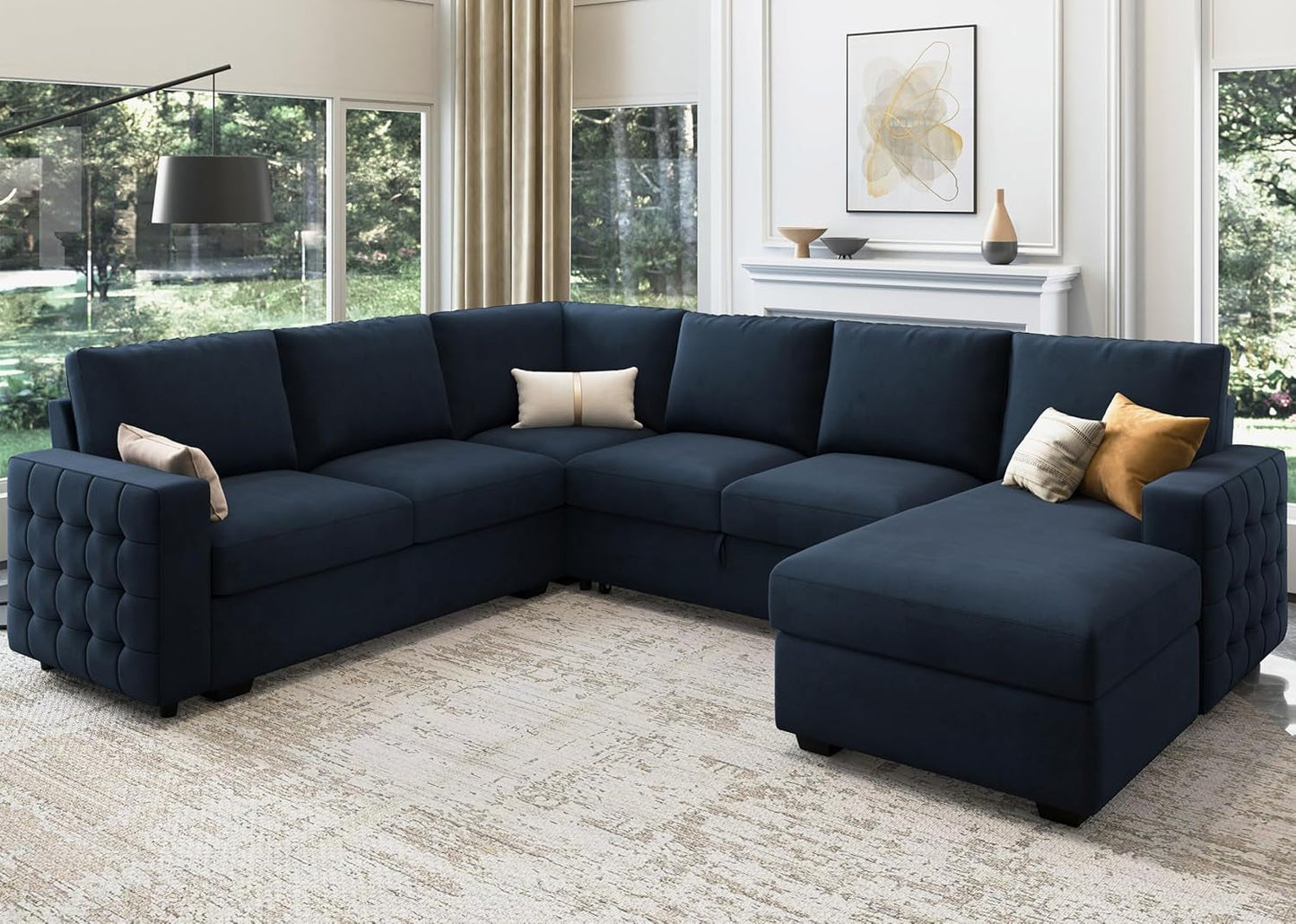 Sleeper Sectional Sofa with Pull Out Bed U Shaped Sectional Couch with