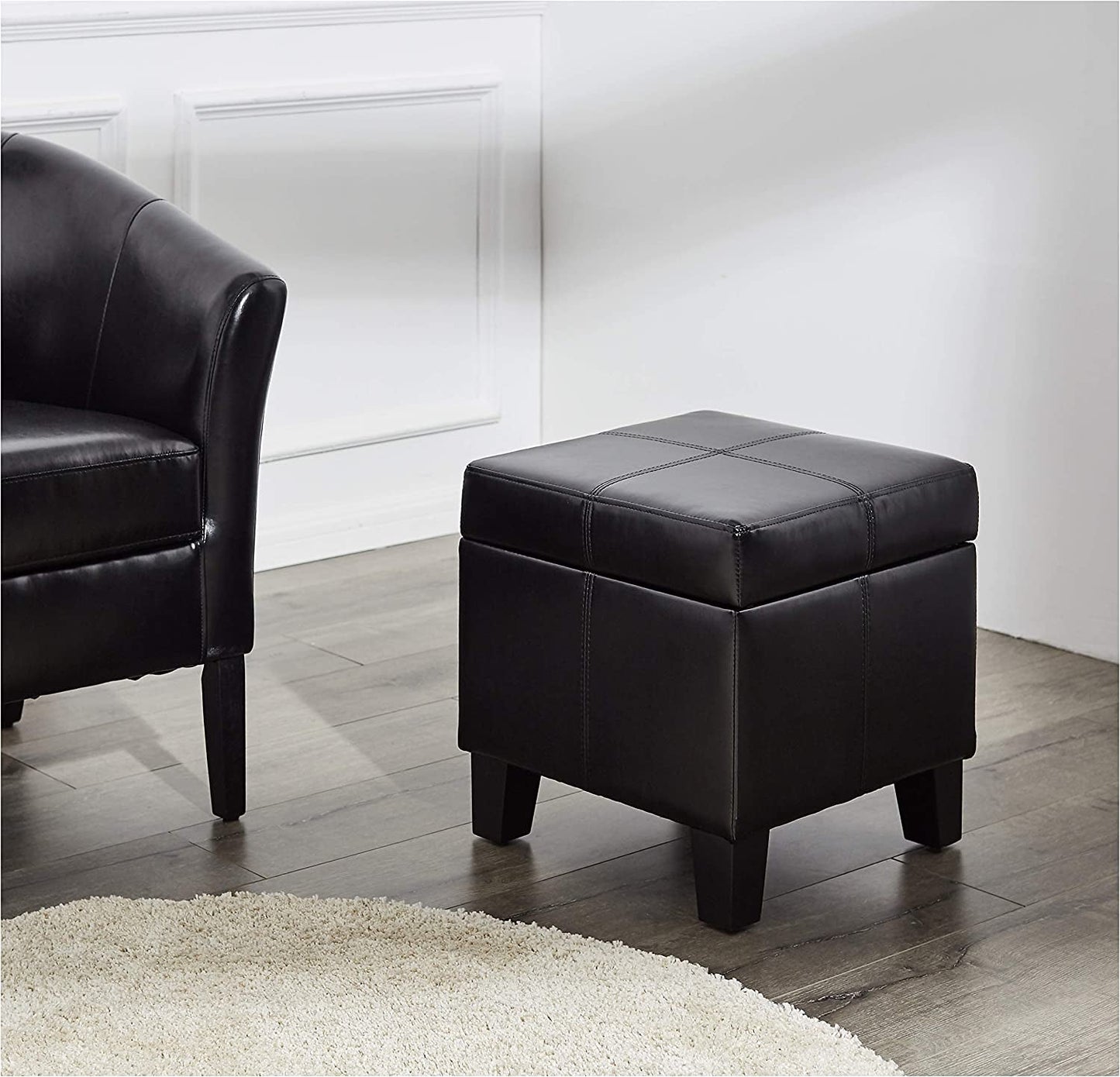 Small Black Ottoman with Hidden Storage