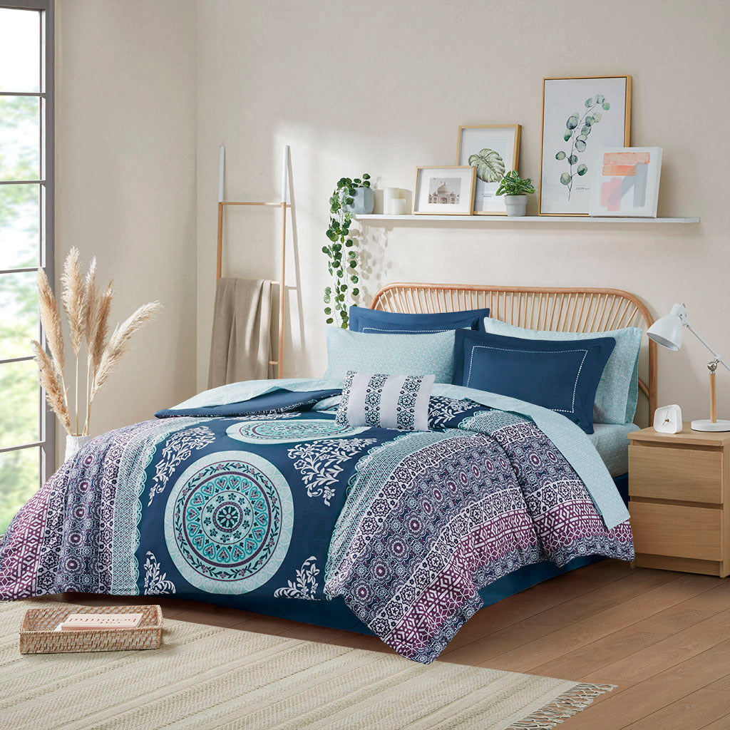 Boho Comforter Set with Bed Sheets and Decorative Pillow Shams Bedding Set