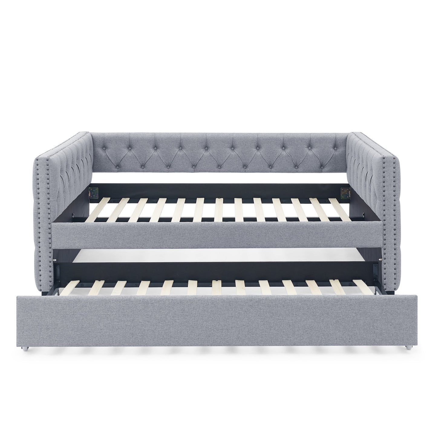 Upholstered Tufted Daybed Sofa Bed with Trundle and Convertible Design