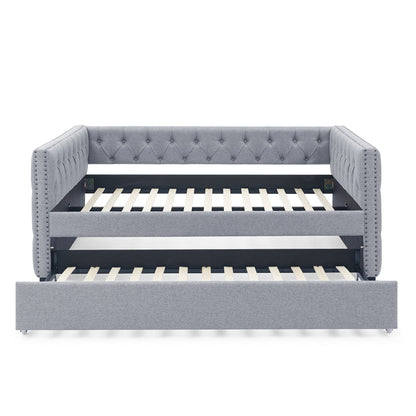 Upholstered Tufted Daybed Sofa Bed with Trundle and Convertible Design