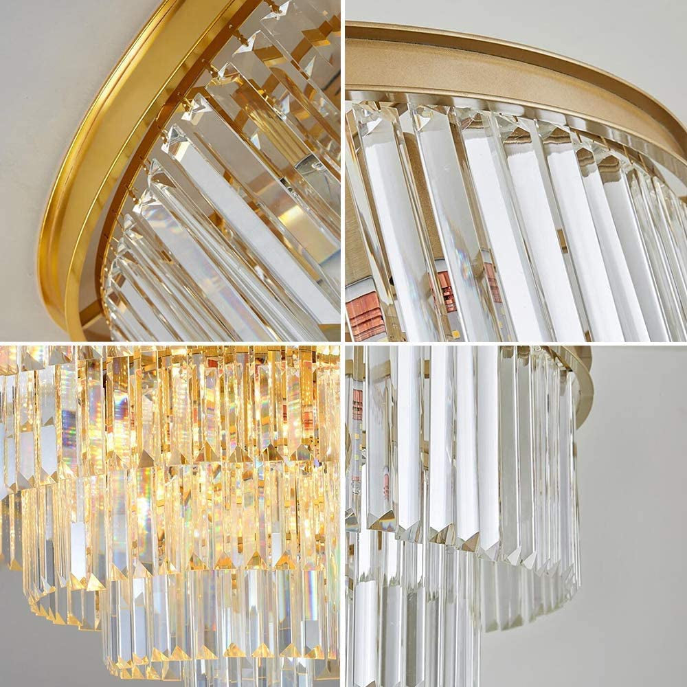 Gold Modern Crystal Chandelier Lighting K9 Crystal round Chandelier Hanging Ceiling Light Fixture 3-Tier Contemporary Crystal Pendant Light for Dining Room Living Room Bedroom