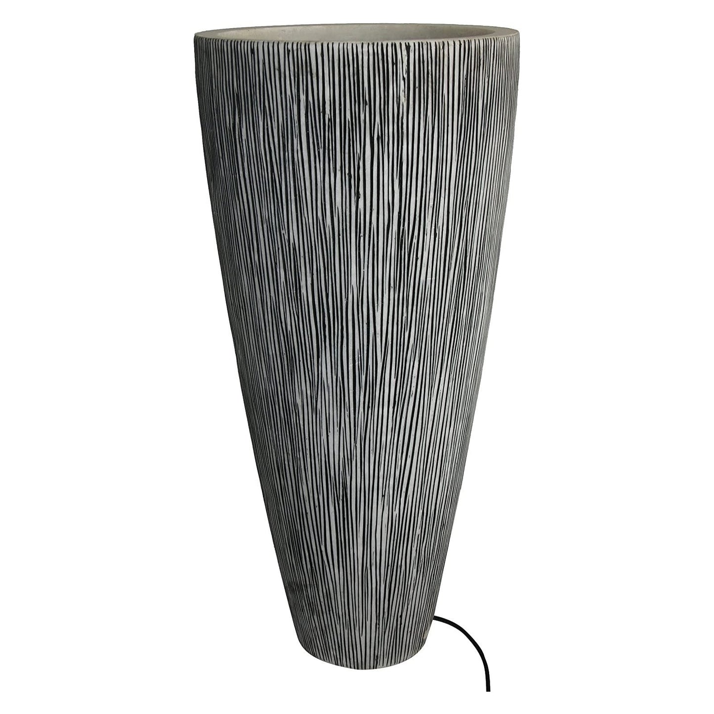 Jade Gray Sandstone Ribbed Long Conical  Planter With Light