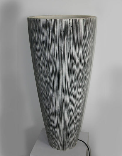 Jade Gray Sandstone Ribbed Long Conical  Planter With Light