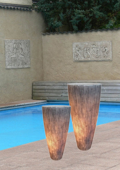 Jade Gray Sandstone Ribbed Long Conical  Planter With Light