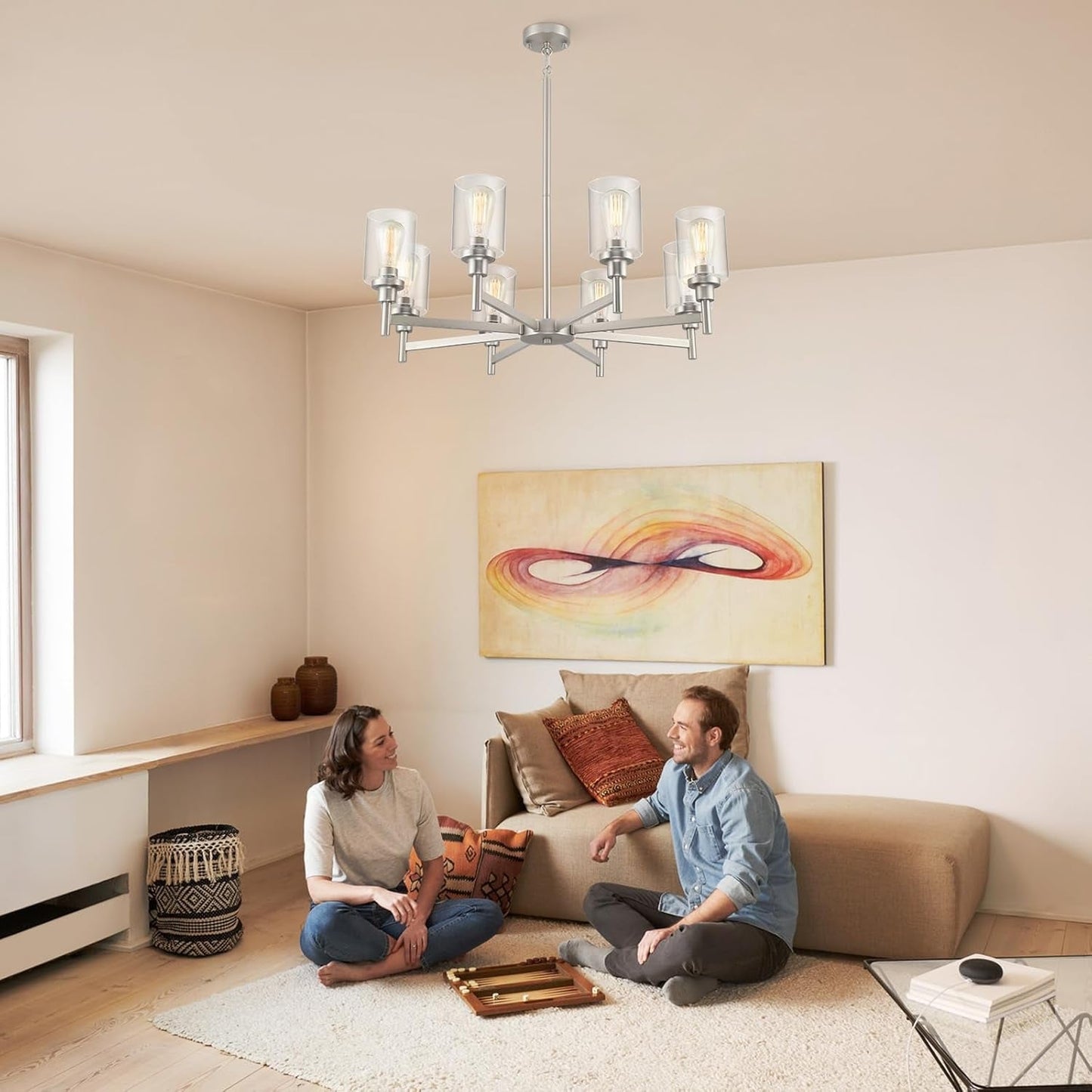 Brushed Nickel Chandeliers for Dining Room Light Fixture over Table, 8