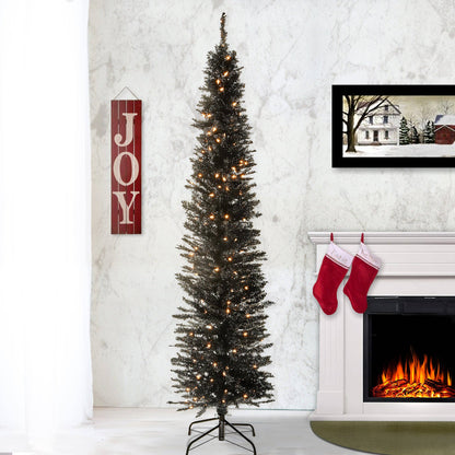 7 ft. Pre-Lit Tinsel Collection Black Tree with Clear Lights