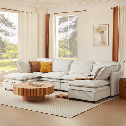 U_Style Double-Layer Cushion Modern U-Shaped Modular Sofa with Storage & Bed