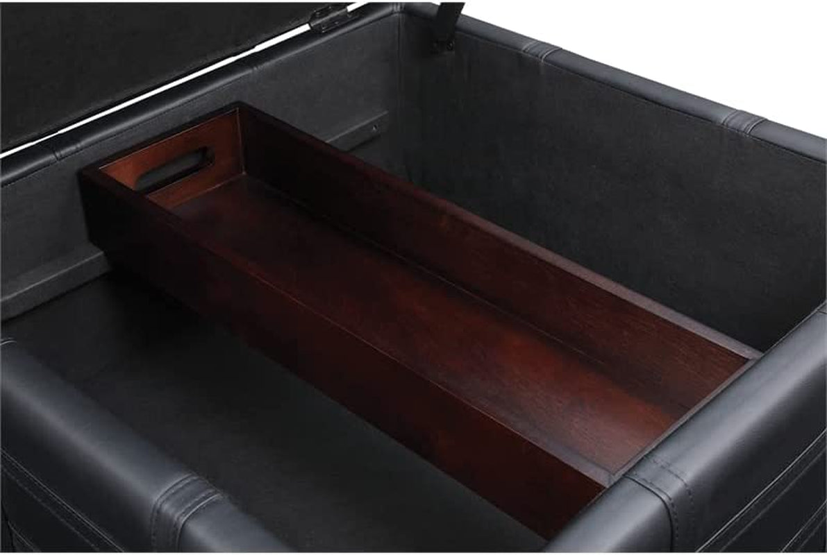 Black Faux Leather Storage Ottoman with Tray