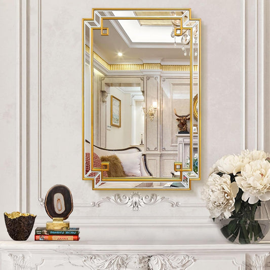 Modern Gold Rectangle Wall Mirror for Bathroom and Living Room, 24X36