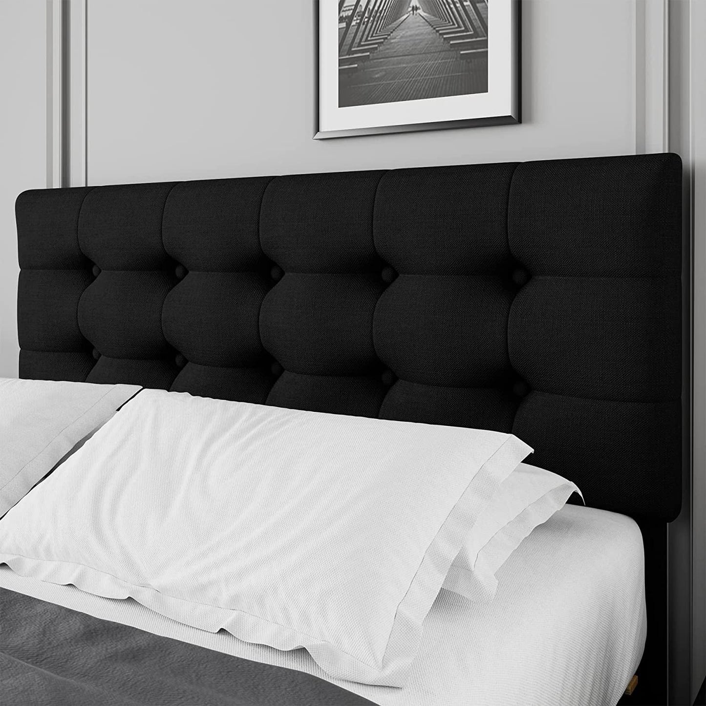 Queen Bed Frame with 4 Storage Drawers, Adjustable Headboard, Wooden