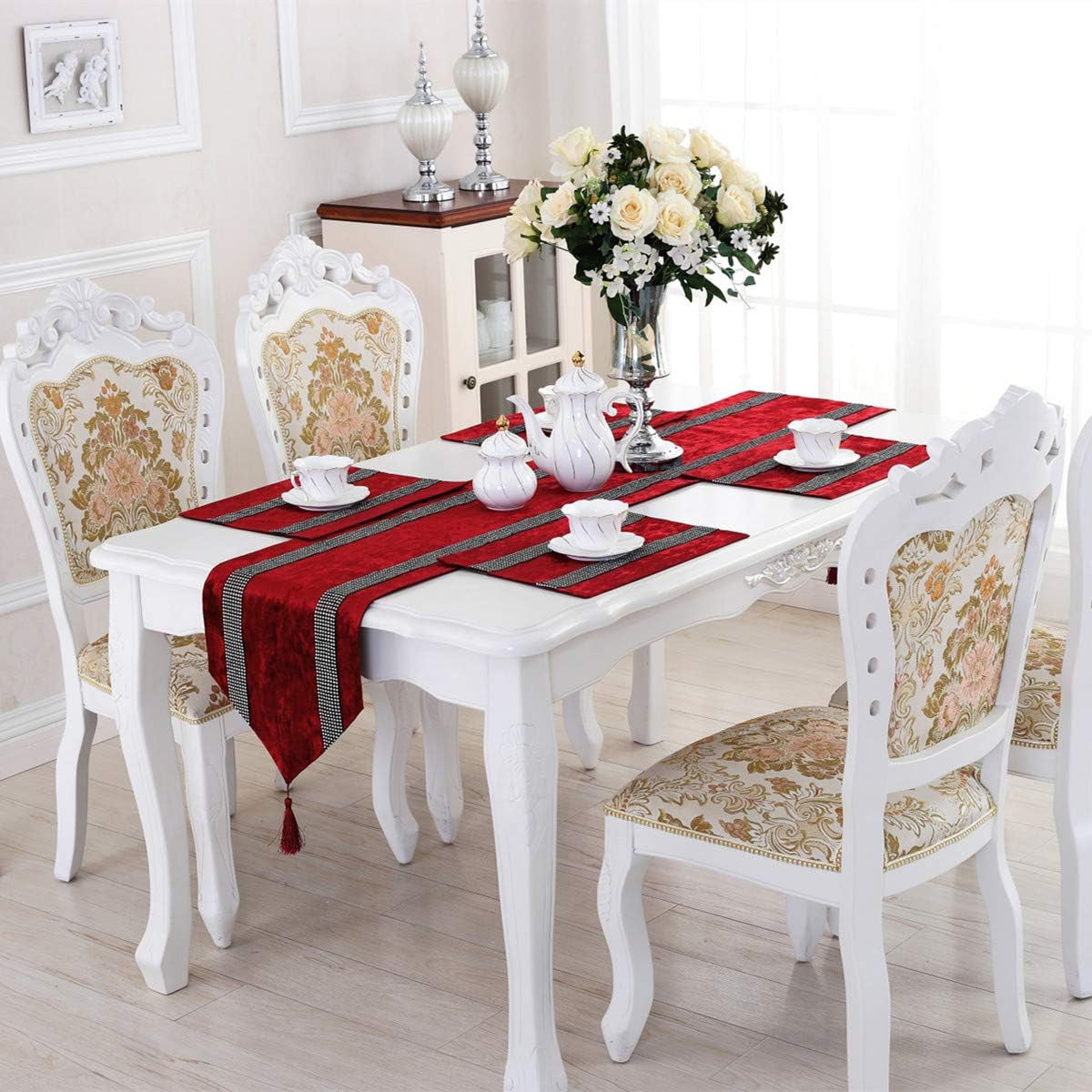 13X72-Inches European Style Rhinestone Table Runner with Tassel Decoration for Party and Wedding, Grey