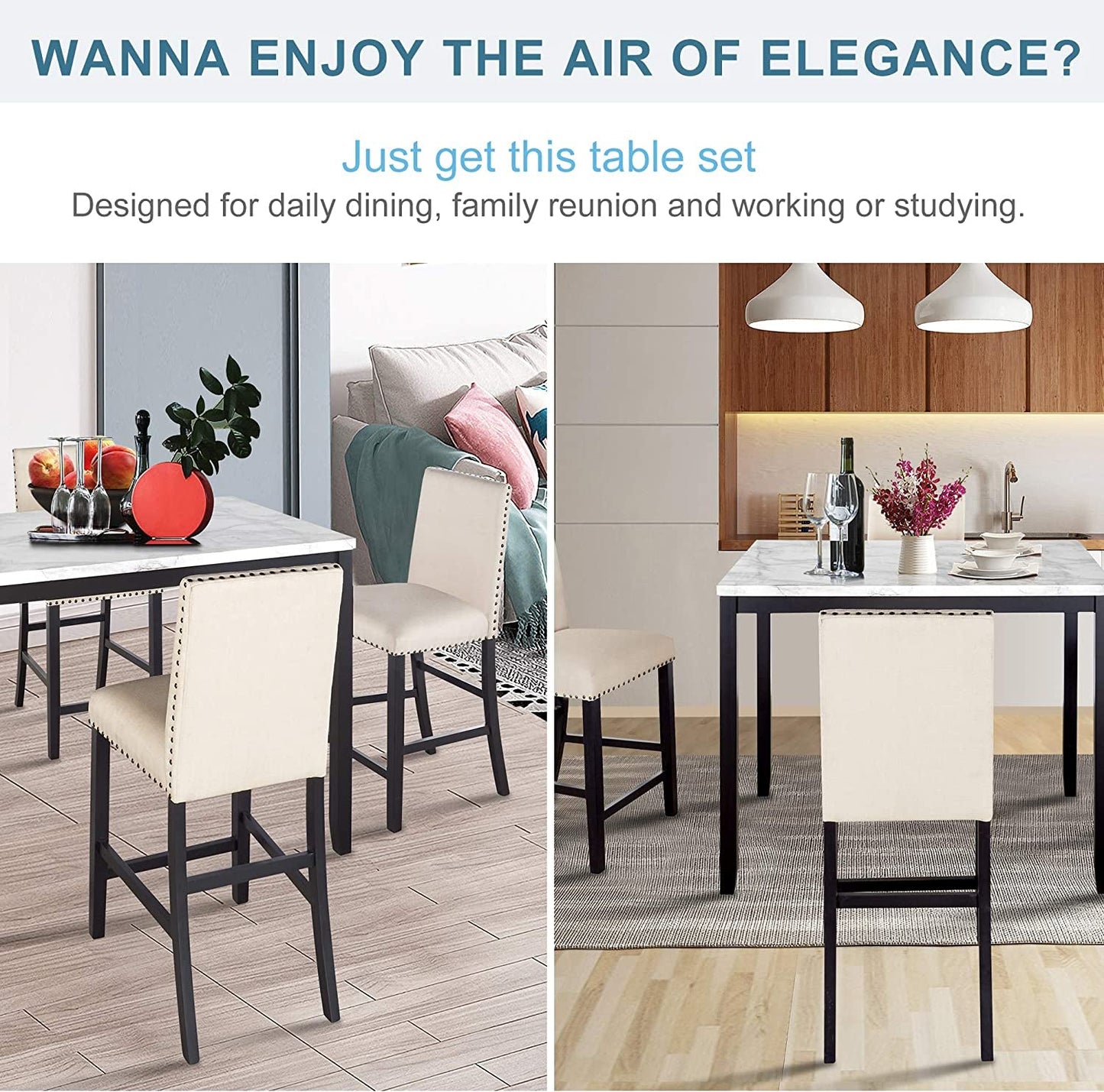 White+Beige Dining Table Set for 4, 5-Piece