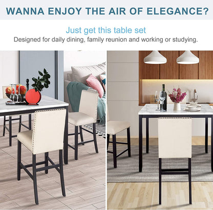 White+Beige Dining Table Set for 4, 5-Piece