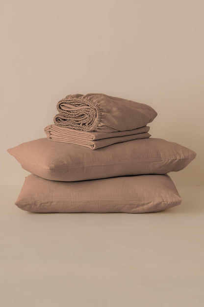 Solid Linen Bedding Set –Bedsheet, Fitted & Pillowcases