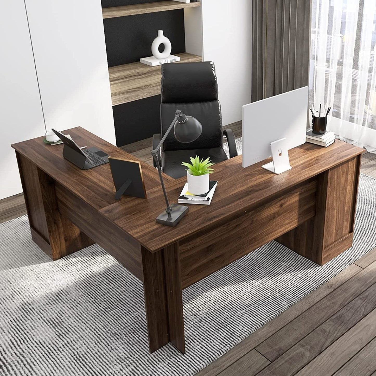 L-Shaped Desk with Storage & Keyboard Tray