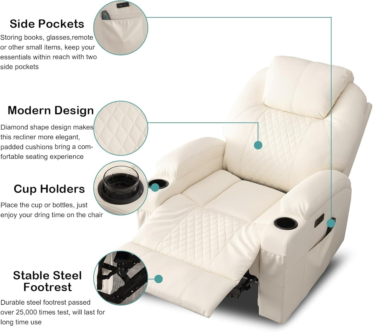 Power Recliner Chair with Heat and Massage for Adults - Home Theater