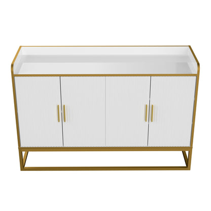 Modern Kitchen Buffet Storage Cabinet Cupboard White Gloss with Metal