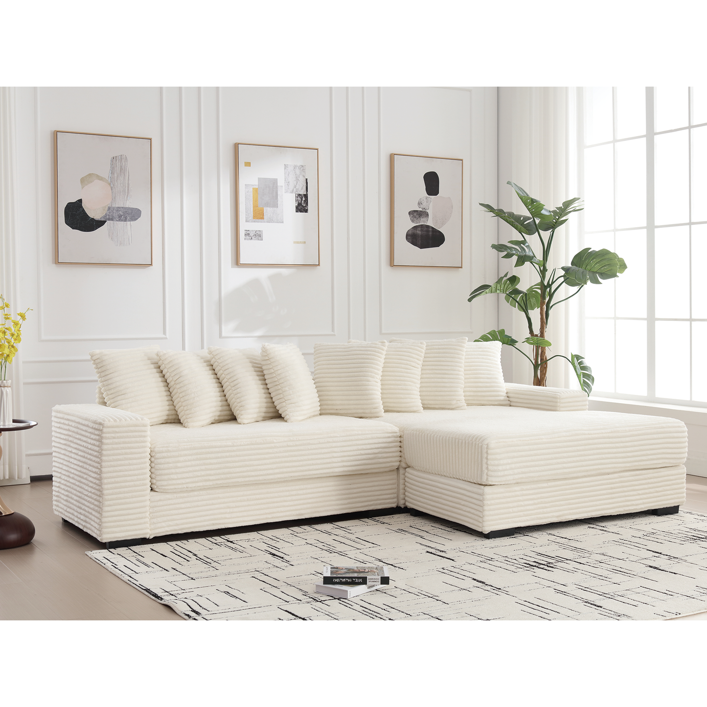 Oversized Two-Piece Couches, L Shaped Sofa, Corduroy Modular Sectional Seating