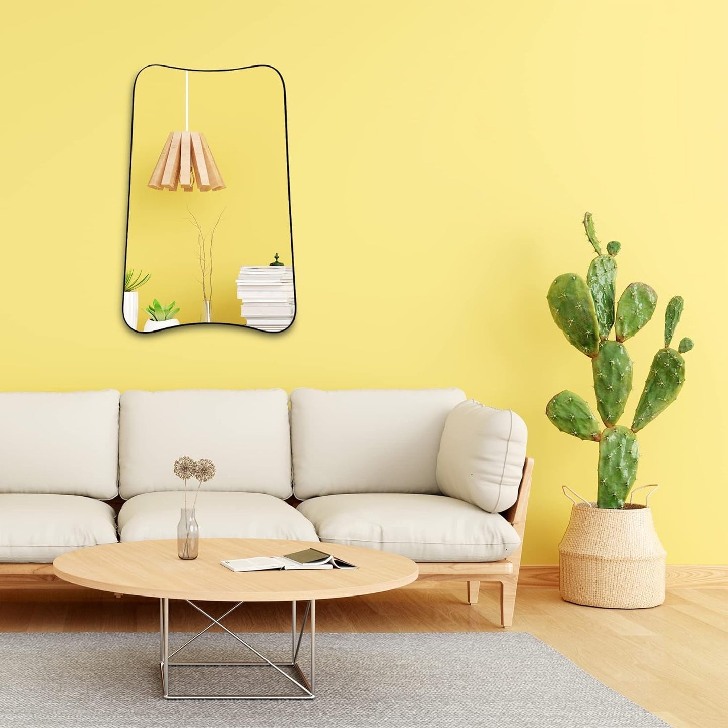 Elegant 36X24 Asymmetric Irregular Wall Mirror with Wooden Frame -