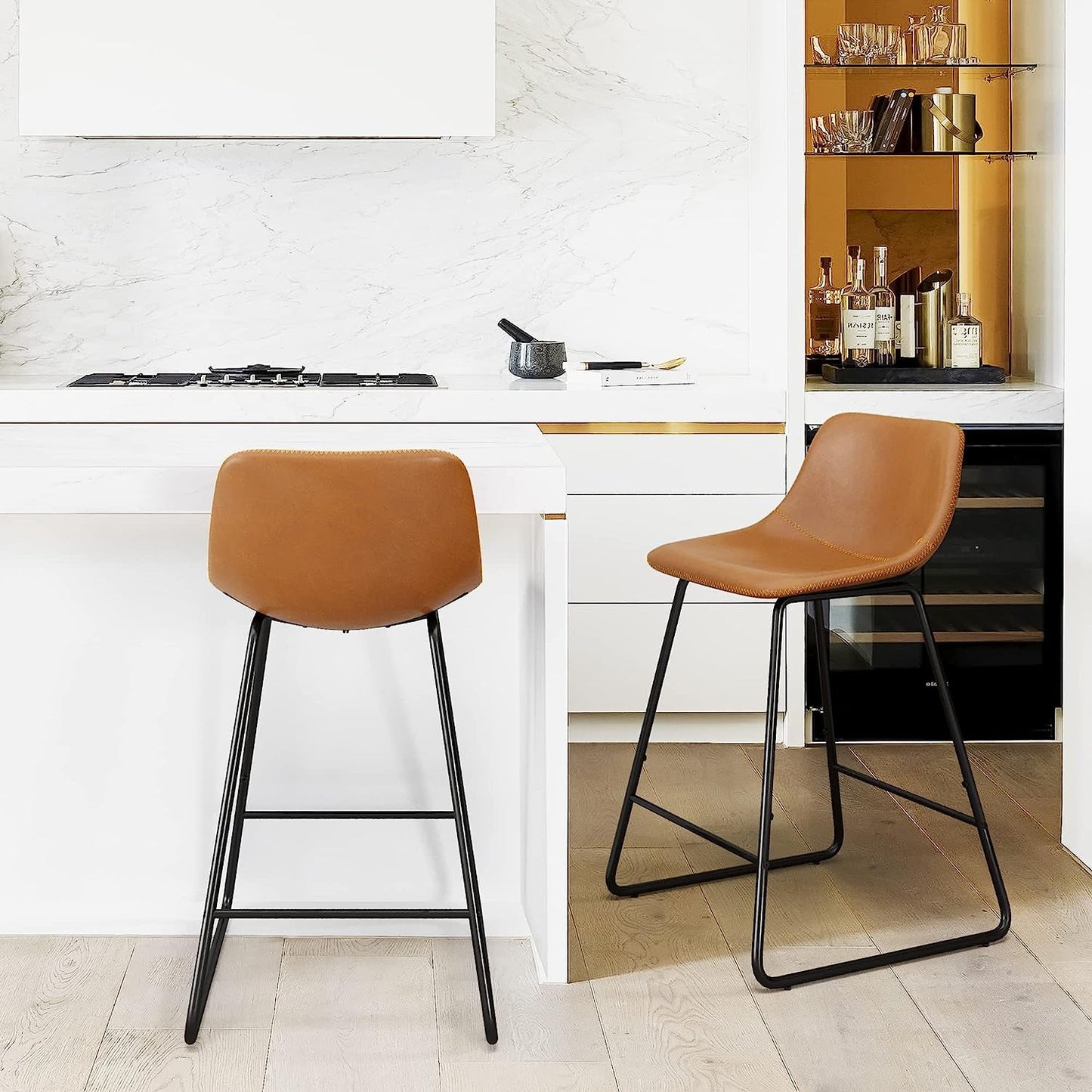 Alexander Industrial Faux Leather Bar Stools (Set/4)