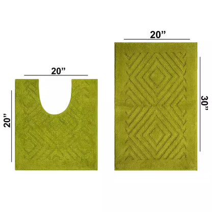 Trier Collection 2-Piece Green 100% Cotton Diamond Pattern Bath Rug Set - 20 In. X 30 In. and 20 In. X 20 In.