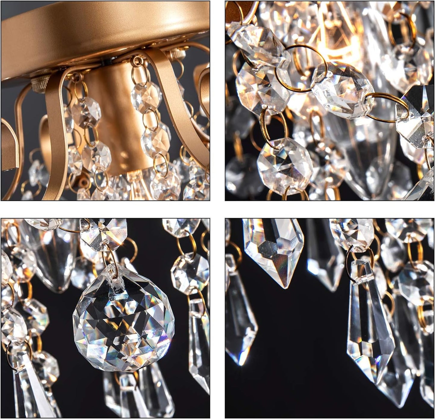 Mini Chandelier Crystal Ceiling Light,Small Flush Mount Gold Light