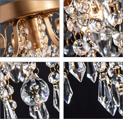 Mini Chandelier Crystal Ceiling Light,Small Flush Mount Gold Light