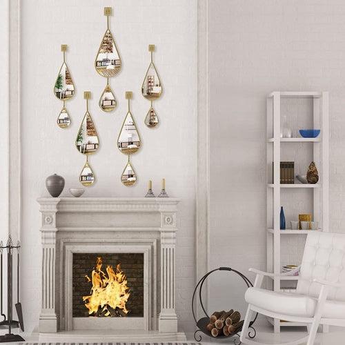 Wall Mirror Decorative Mirrors Mounted Decor Tear Drop Shape Gold for