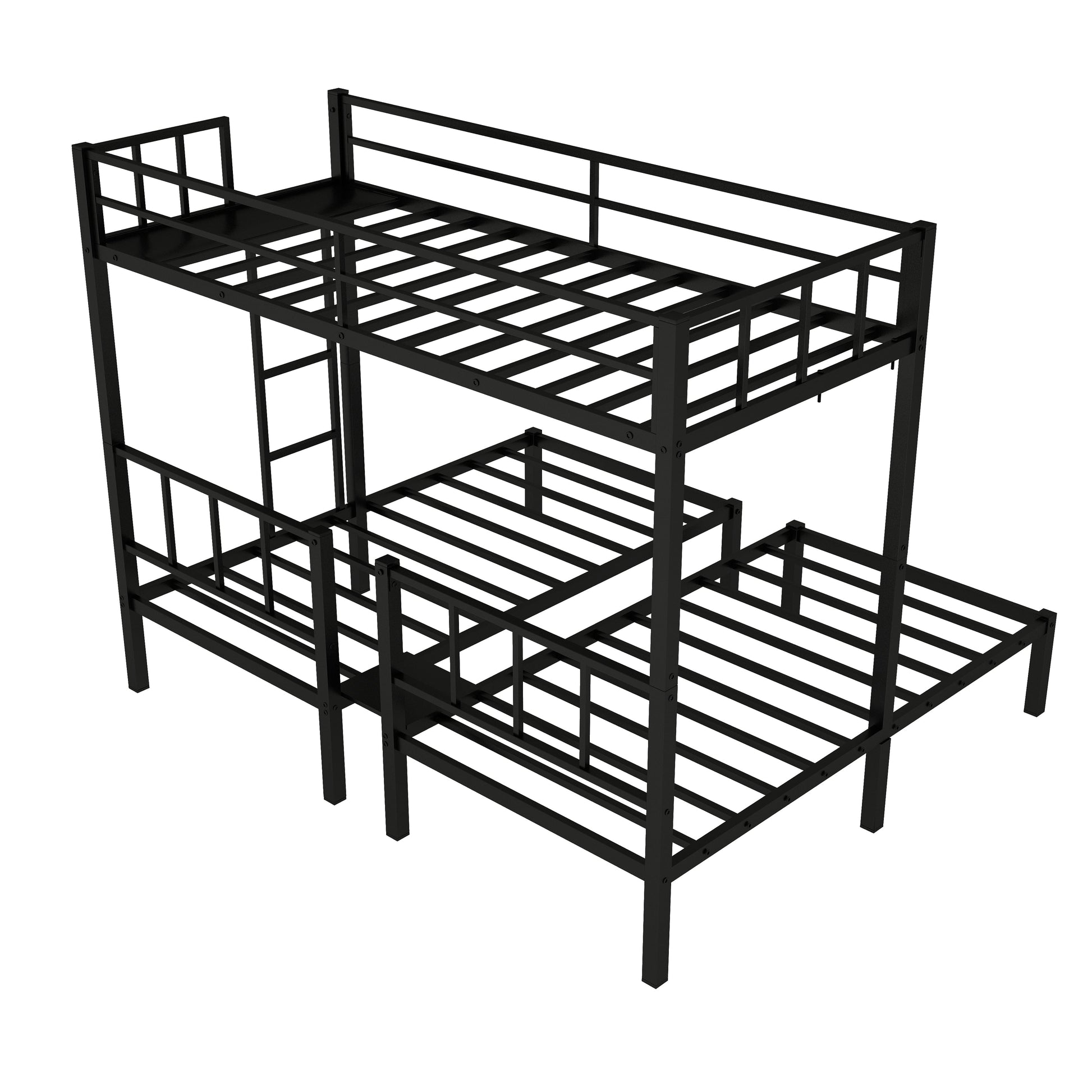 Metal Twin Triple Bunk Bed, Twin over Twin over Twin Bunk Bed for 3 Kids, Noise Reduced Structure, Separates into 3 Twin Beds, Black