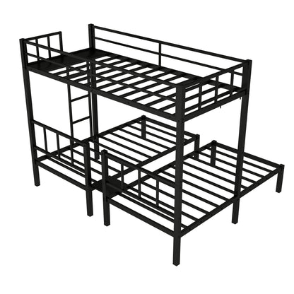 Metal Twin Triple Bunk Bed, Twin over Twin over Twin Bunk Bed for 3 Kids, Noise Reduced Structure, Separates into 3 Twin Beds, Black
