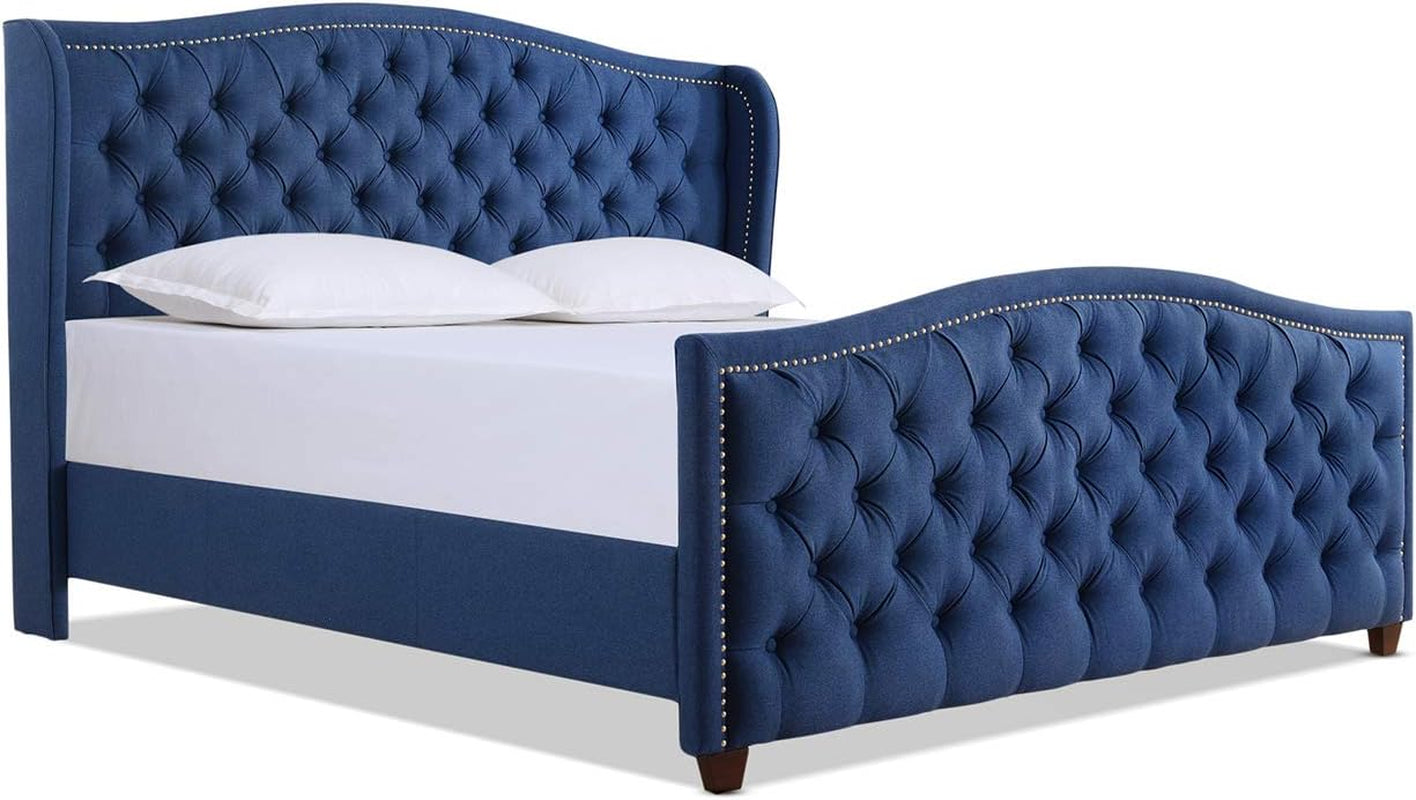 Jennifer Taylor Home Marcella Upholstered Shelter Headboard Bed Set, Queen, Olive Green Performance Velvet