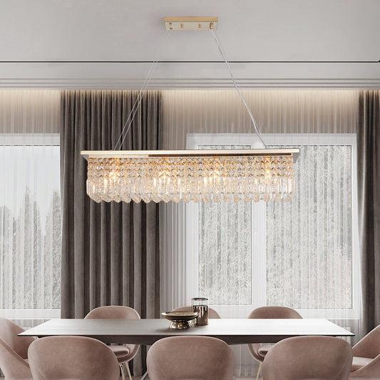 Modern Crystal Chandelier for Dining Room 8-Light Gold Rectangle