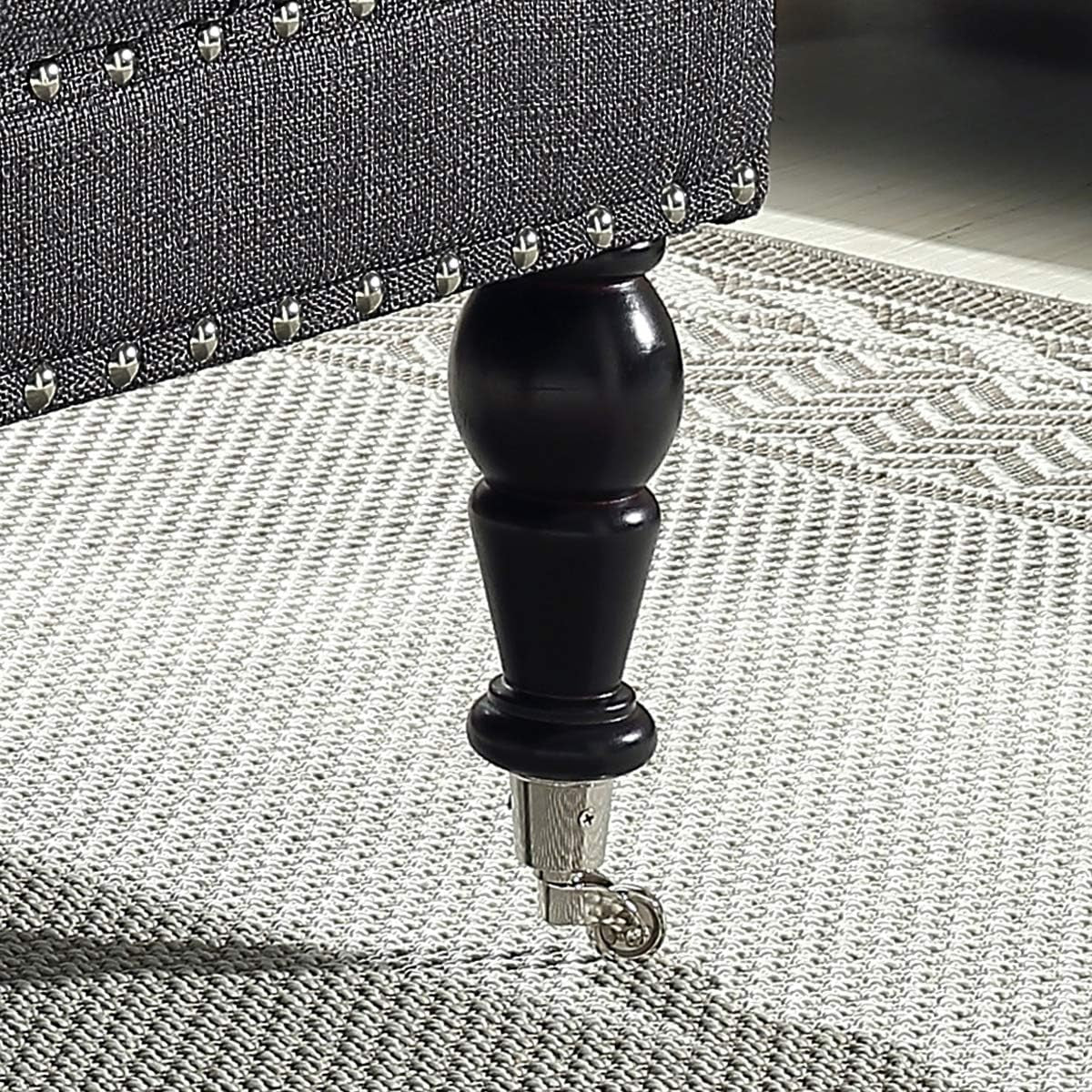 Charcoal Gray Tufted Ottoman with Rolling Wheels