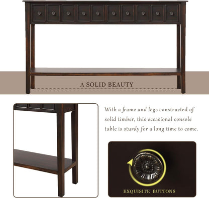 Rustic Console Table with Drawers and Shelf