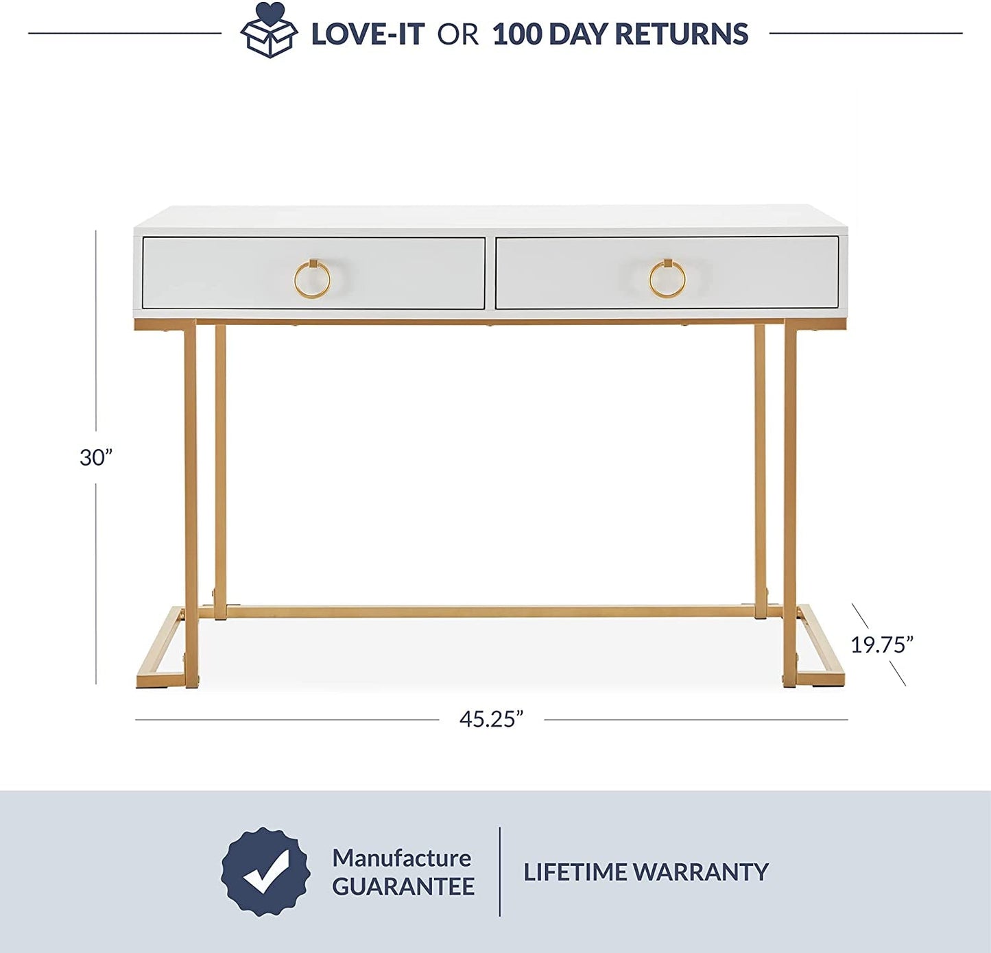 White and Gold Makeup Vanity Dressing Table or Home Office Desk
