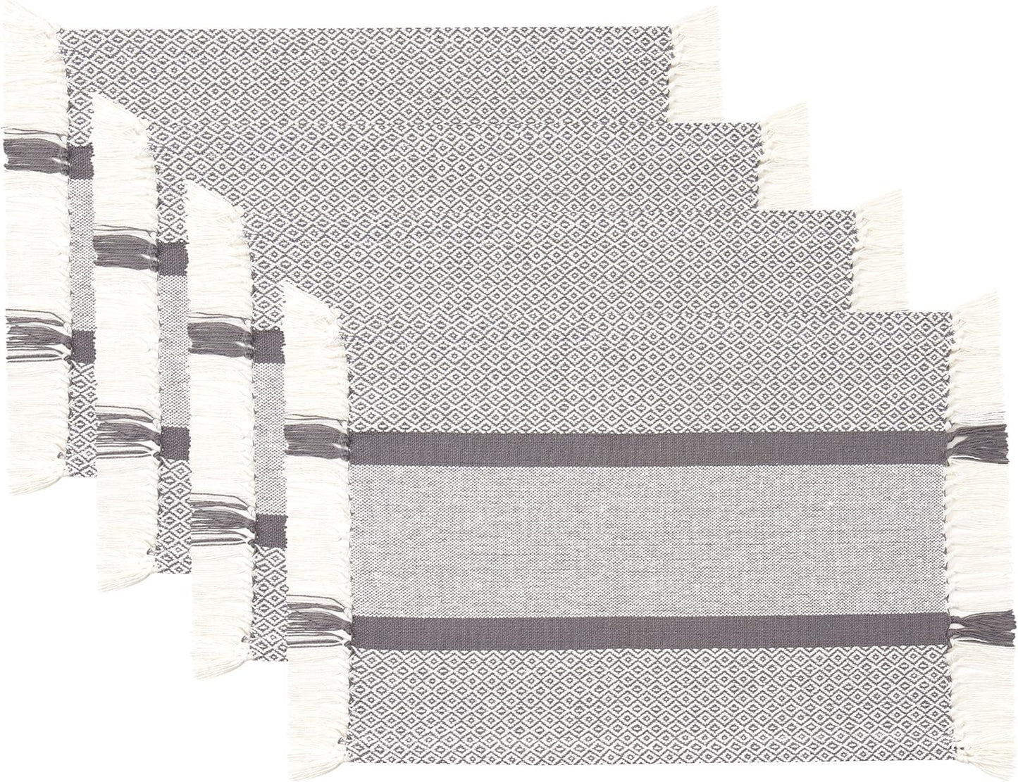Placemats Set of 4, Woven Cloth Placemat Set, 14X19 In, Gray Boho Place Mats for Kitchen or Dining Table, Washable Cotton Table Mats