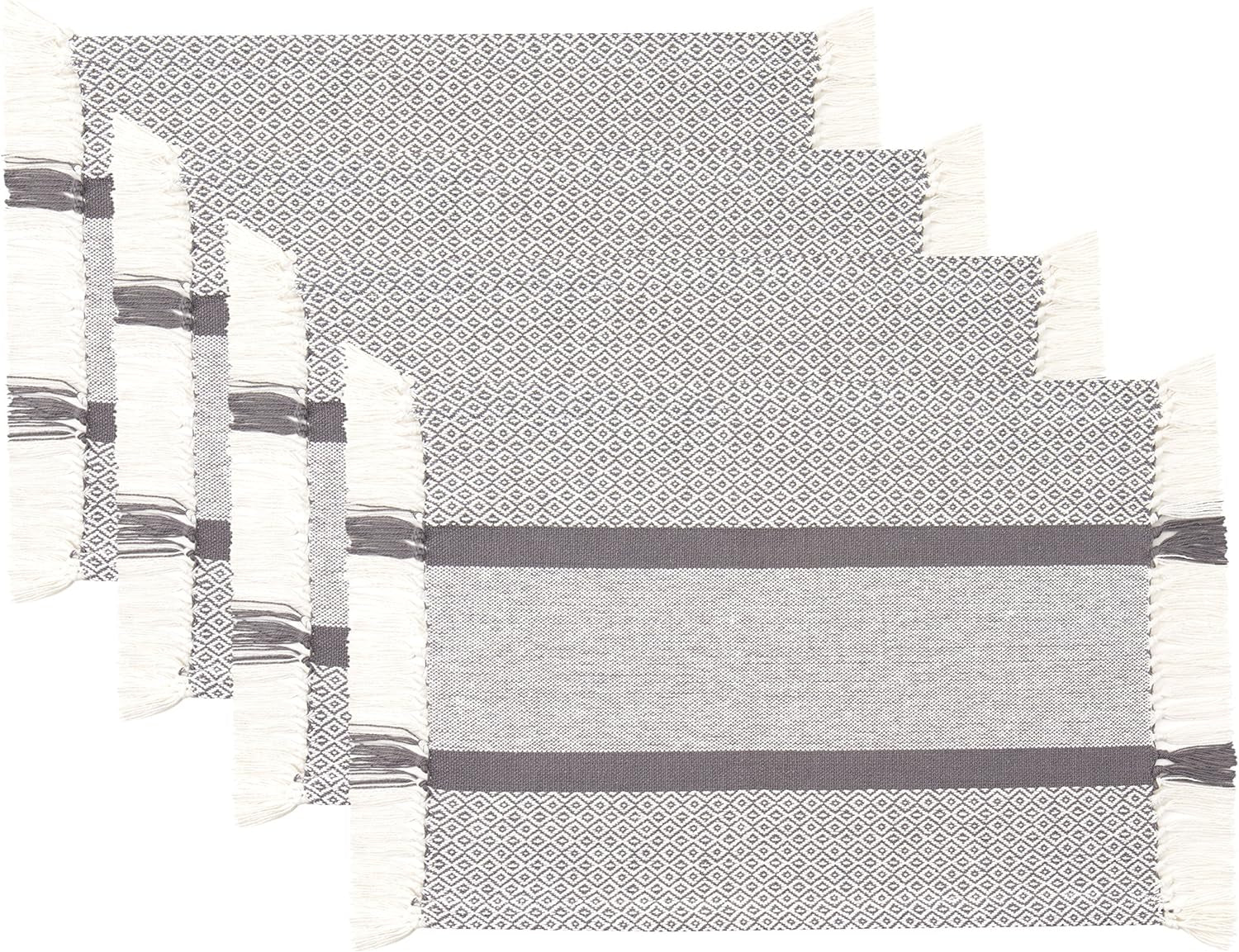 Placemats Set of 4, Woven Cloth Placemat Set, 14X19 In, Gray Boho Place Mats for Kitchen or Dining Table, Washable Cotton Table Mats